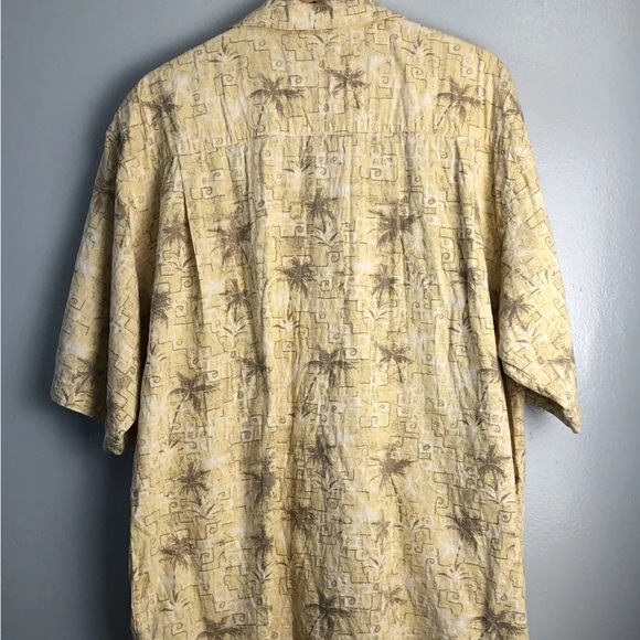 Shirt Hawaiian OP SPORT Geometric Palm Trees Muted Colors Tan Yellow Size XL - Picture 8 of 10